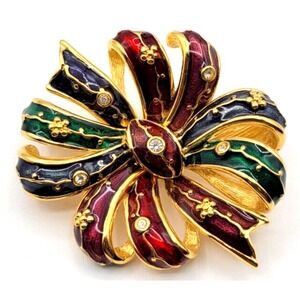 JOAN RIVERS HOLIDAY RIBBON‎ BOW BROOCH PIN CLASSIC COLLECTION SIGNED GOLD TONE